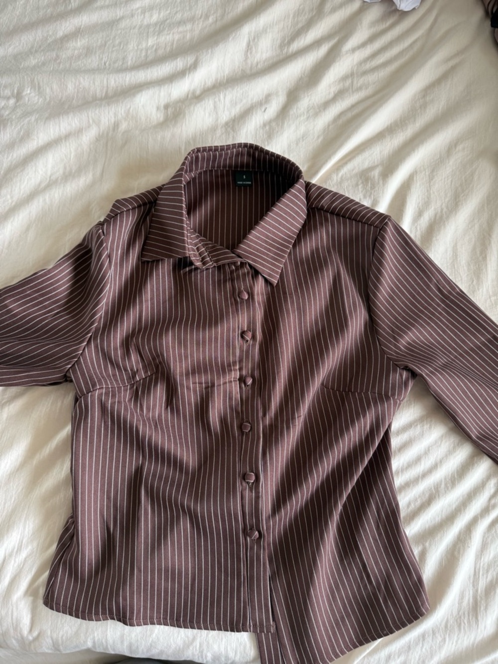 SHEIN Brown Pinstripe Button-Down Shirt